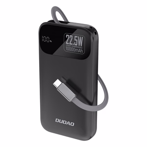 Dudao K31 10000mAh 22.5W PD Išorinė baterija su įmontuotu kabeliu - juoda