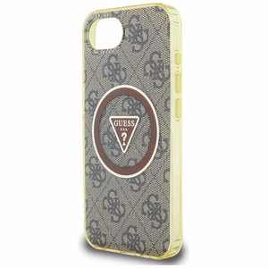 Guess IML Metal Glitter 4G Circle Triangle Magnetinis dėklas telefonui iPhone 16e - rudas