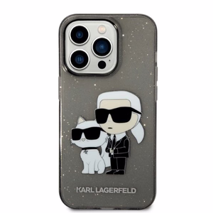 Karl Lagerfeld Blizgučiai Karl&Choupette dėklas telefonui iPhone 14 Pro - juodas