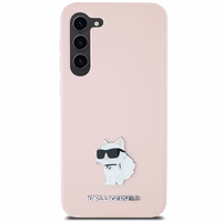 Karl Lagerfeld silikoninis Choupette metalinis smeigtukas dėklas telefonui Samsung Galaxy S23+ - rožinis