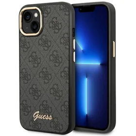 Guess GUHCP14SHG4SHK iPhone 14 6.1 "juodas / juodas kietas dėklas 4G Vintage Gold Logo
