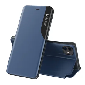 Eco Leather View Case eleganti knygos tipo dėklas su stovu iPhone 13 Pro Max mėlynas