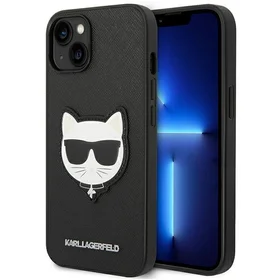 Karl Lagerfeld Saffiano Choupette Head Patch dėklas telefonu iPhone 14 Plus - juodas