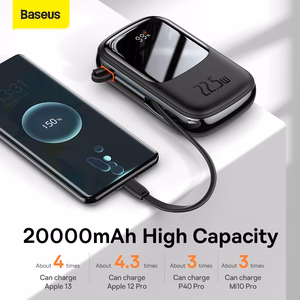 Baseus išorinė baterija 20000mAh Qpow Pro - USB + Type C - PD 22,5W su Type C kabeliu (PPQD060301) juoda