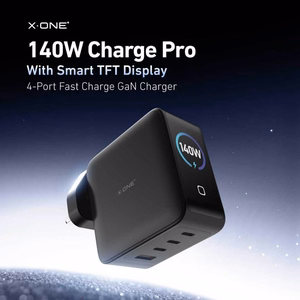 Kelioninis įkroviklis X-ONE ChargeGo GaN 65W su įtraukiamu laidu ir USB C prievadu – juodas