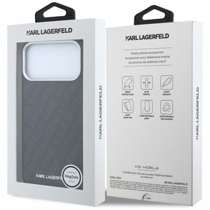 Dėklas Karl Lagerfeld PU Grained Allover Semi Wrap MagSafe Apple iPhone 18 Pro Max juodas