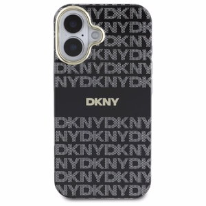 DKNY tekstūrinio rašto su juostele dėklas telefonui iPhone 16 - juodas