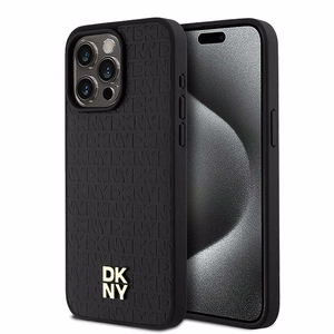 DKNY Odinis monogramos rašto metalinis logotipas Magnetinis dėklas telefonui iPhone 15 Pro Max - juodas
