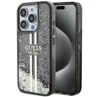 Guess Liquid Glitter Gold Stripes dėklas telefonui iPhone 15 Pro - juodas