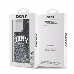 DKNY skystojo blizgučio didelio logotipo dėklas telefonui iPhone 14 Pro Max - juodas