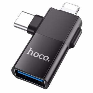 Adapteris OTG 2in1 USB C / Lightning į USB A Hoco UA17 juodas