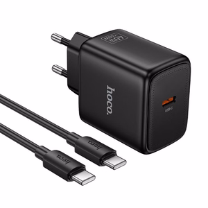 Telefono GaN įkroviklis Hoco USB C PD AVS 40W max 60W su USB C į USB C laidu N83 juodas