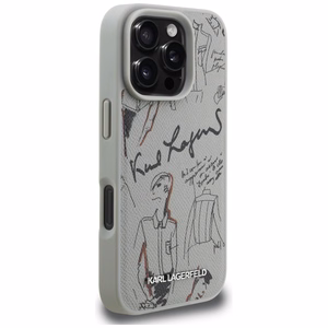 Karl Lagerfeld Grained Pattern & Logo MagSafe Dėklas for iPhone 16 Pro Max - pilkas