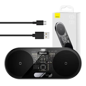 Dvigubas "Qi" belaidis įkroviklis "Baseus", skaitmeninis LED ekranas, 20 W