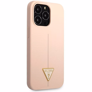 Guess GUHCP13LSLTGP iPhone 13 Pro / 13 6.1" rožinis kietas dėklas silikoninis trikampis
