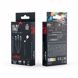 Maxlife ALLin1 cable USB + USB-C - Lightning + 2x USB-C 1,0 m 66W black