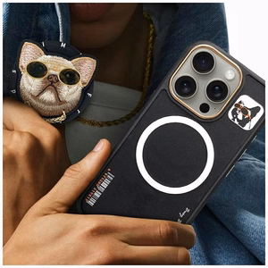 Nimmy Glasses Šaunus šuo Magnetinis dėklas telefonui iPhone 16 Pro - juodas