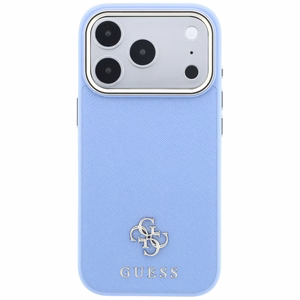 Guess Saffiano Small 4G & Classic Logo dėklas, skirtas iPhone 18 Pro / 17 Pro, suderinamas su MagSafe – šviesiai mėlynas