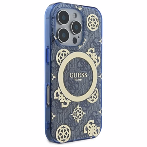 Guess GUHMP16XH4PYEEB iPhone 16 Pro Max 6.9" mėlynas/mėlynas kietas dėklas IML Peony On 4G Background Magnetinis