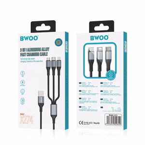 BWOO 3-in-1 Kabelis USB - USB-C, Lightning, Micro USB 1m 3A X274 juodas