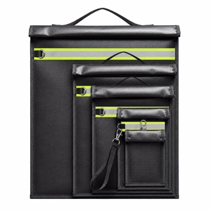 Set of 5 Fireproof RFID Blocking Bags OTN-5R with Handle and Reflector - Black