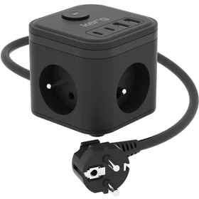 KERG 3-socket power cube + fast charger USB-A+USB-C 1.5m 3×1.5mm2 H05VV-F 16A/250V~ Smart black