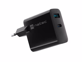"NATEC RIBERA GAN CHARGER" 1x USB-A + 1x USB-C 45W BLACK