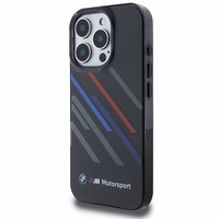 BMW Motosport IML atsitiktinės juostos iPhone 16 Pro dėklas - juodas