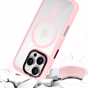 Liavec Hybrid Magsafe Skaidrus dėklas telefonui Iphone 16 Pro Max šviesiai rožinis