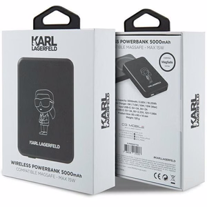Karl Lagerfeld NFT Outline Ikonik MagSafe 5000 mAh indukcinė išorinė baterija – juoda