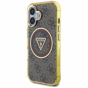Guess IML Metal Glitter 4G Circle Triangle Magnetinis dėklas telefonui iPhone 16 - rudas