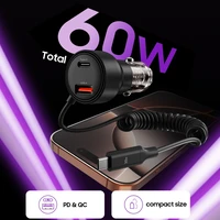 CC05 Automobilinis įkroviklis su 2 prievadais PD60 W + USB-C kabelis - juodas