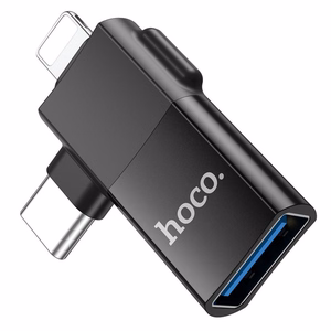 Adapteris OTG 2in1 USB C / Lightning į USB A Hoco UA17 juodas