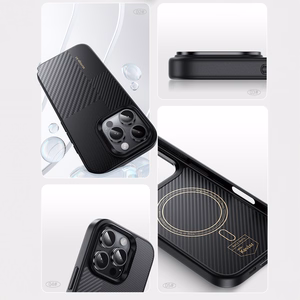 Benks Montage magnetinis Armor Pro Kevlar dėklas su metaliniu rėmeliu 600D+1500D Iphone 16 Plus telefonui juodas