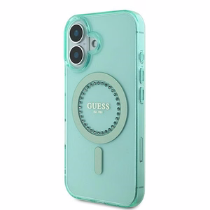 Guess IML Rhinestones Magnetinis dėklas telefonui iPhone 16 Plus - žalias
