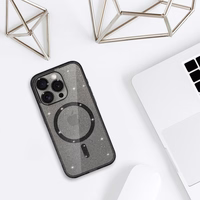 Glitter MagSafe juodas skaidrus dėklas telefonui iPhone 11