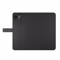 Puro ekologiškos odos dėklas iPhone 16E su horizontaliu atvartu, 2 kortelių lizdais ir banknotų kišene, juodas