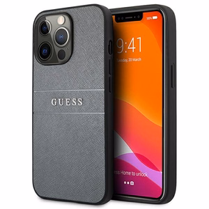 Guess GUHCP13LPSASBGR dėklas iPhone 13 Pro / 13 6,1" Saffiano Strap – pilkas