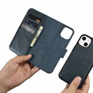iCarer Aliejaus Vaško Piniginės Dėklas 2in1 Dangtelis iPhone 14 Plus Anti-RFID Odinis Atverčiamas Dėklas Mėlynas (WMI14220723-BU)