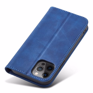 Magnetinis Fancy dėklas telefonui iPhone 12 Pro Max su kišene, kortelių laikiklis, stovas, mėlynas