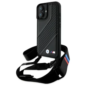 BMW M Edition Carbon Stripe & Strap Dėklas telefonui Apple iPhone 16 Plus - juodas