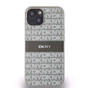 DKNY odinis mono juostelės ir metalinis logotipas dėklas iPhone 15/14/13 - smėlio spalvos