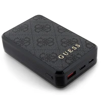 Guess Išorinė baterija 18W GUPB10DP4GEGK 10000mAh juoda/juoda 4G Odinis Metalinis Logotipas