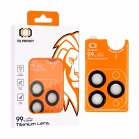 Apsauginis stiklas Tel Protect Titanium Lens 99% AR ant kameros Iphone 15 Pro/15 Pro Max juodas (3 lęšiai)