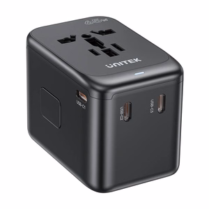 Įkroviklis - Unitek 65W universalus kelioninis adapteris (P1122ABK01) | 1xUSB-A 3xUSB-C 1xAC