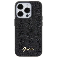 Guess Disko Metalinis Užrašas dėklas telefonui iPhone 15 Pro - juodas