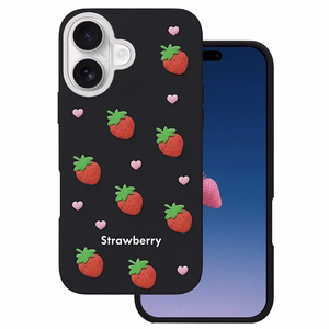 Braškių dėklas, skirtas iPhone 16 6,1", juodas