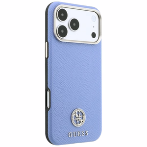 Guess Grained Round Strass Logo MagSafe dėklas iPhone 18 Pro Max / 17 Pro Max – mėlynas