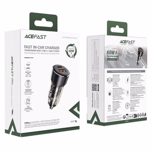 Automobilinis įkroviklis Acefast B12 60W USB-C/USB-A juodas
