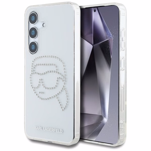 Karl Lagerfeld dėklas telefonui su kalnų krištolais Karl Head logotipu Samsung Galaxy S25 skaidrus